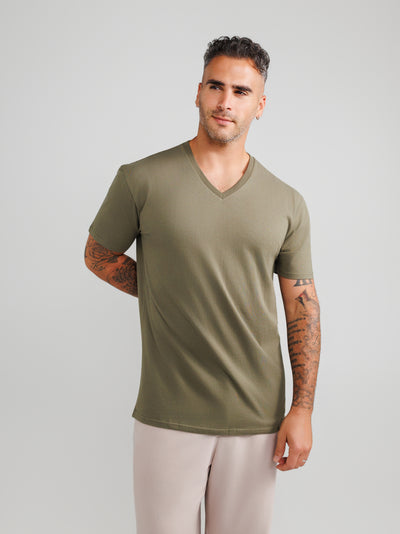 Olive V-Hals T-shirt
